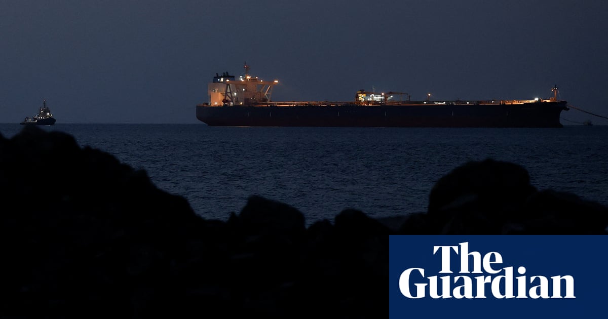 Oil tanker anchored near the Strait of Hormuz as shipping traffic halts amid US-Iran conflict
