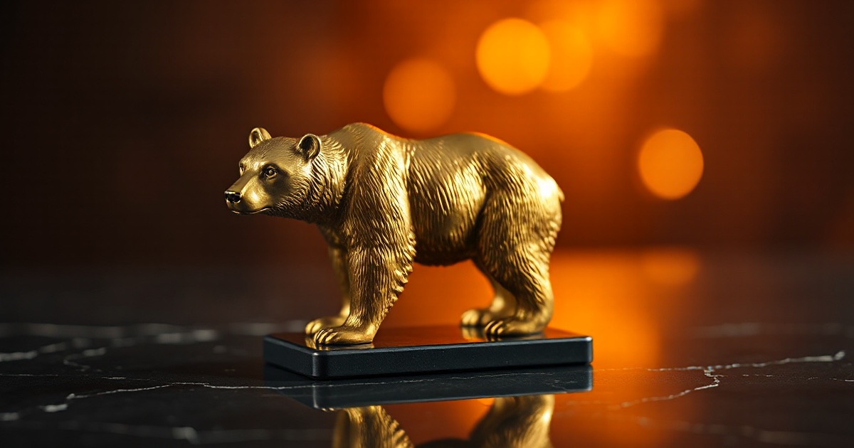 A polished golden bear statue stands on a dark reflective marble surface under warm amber light, illustrating the June 25 2026 ThriveInMarkets evening review after US stocks faded from a Micron-fueled futures rally, with the Nasdaq Composite falling 0.46 percent to 25,358.60 for a fourth straight decline and the S&P 500 finishing flat at 7,357.49 as Apple and Microsoft raised iPhone and Xbox prices on surging memory costs, a hot core PCE inflation print of 3.40 percent revived higher-for-longer rate fears, Bitcoin slid back below 60,000 dollars to about 59,245 at a roughly 20-month low, Ethereum eased to about 1,563 dollars, gold reclaimed 4,000 dollars near 4,028 and WTI crude steadied near 70.50 after dipping to 69.65