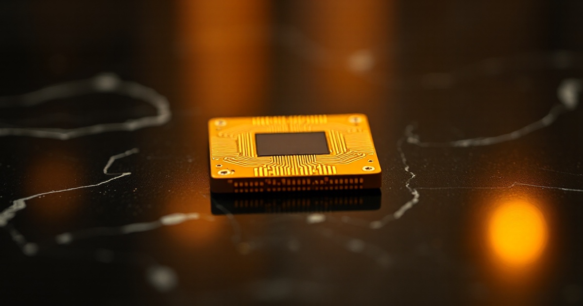 A single polished golden computer microchip processor with fine circuit traces resting on a dark reflective black marble surface under dramatic warm amber and gold rim light with soft glowing bokeh, symbolising the Tuesday June 30 2026 ThriveInMarkets evening review after a semiconductor-led rally lifted Wall Street to fresh records on the final day of the quarter, with the S&P 500 closing up 0.79 percent at a record 7,499.36, the Nasdaq Composite up 1.52 percent to a record 26,213.72 and the Dow Jones Industrial Average up 0.26 percent to 52,319.20 as Intel jumped about 7 percent, Applied Materials added about 5 percent and the iShares Semiconductor ETF climbed 3.6 percent on AI infrastructure optimism, capping the best quarter for the S&P 500 and Nasdaq in six years, while Honeywell fell about 8 percent on its aerospace spinoff, Bitcoin diverged lower near 58,619 dollars still in extreme fear, gold held near 4,020 dollars and WTI crude eased toward 70 dollars ahead of Thursday's pulled-forward June jobs report