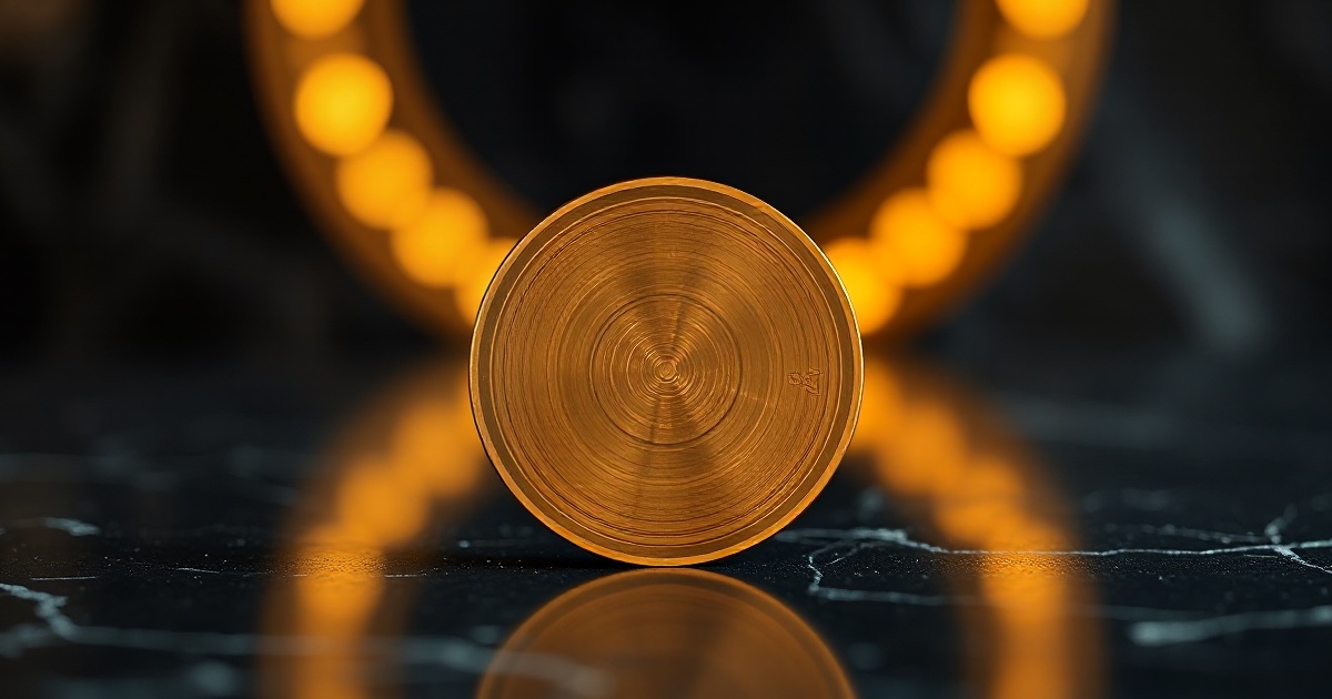 A single polished golden circular silicon semiconductor wafer disc standing upright on a dark reflective black marble surface under dramatic warm amber and gold rim light with soft glowing bokeh, symbolising the ThriveInMarkets evening review for Monday July 6 2026 after Wall Street reopened from the July 4 Independence Day holiday and a broad memory and semiconductor surge lifted the major indexes to records, with the Dow Jones Industrial Average closing above 53,000 for the first time at 53,055.91 up 155.84 points or 0.29 percent, the S&P 500 rising 0.72 percent to a record 7,537.43 and the Nasdaq Composite adding 1.12 percent to 26,121.16, as Western Digital jumped about 7 percent and Advanced Micro Devices climbed about 8.5 percent, June ISM Services PMI printed 54.0 with prices paid cooling to 67.7, SpaceX firmed 1.08 percent to 163.75 dollars ahead of joining the Nasdaq-100 before Tuesday's open, Bitcoin slipped about 1.4 percent near 63,674 dollars while Ethereum eased near 1,793 dollars, gold pulled back near 4,161 dollars and WTI crude slipped toward 68.40 dollars ahead of Wednesday's first FOMC minutes of the Kevin Warsh era