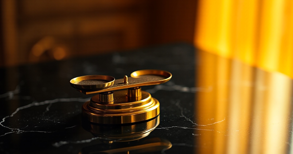 A polished brass balance scale on dark reflective black marble under warm amber light, used in the ThriveInMarkets evening review for July 20 2026 to illustrate a split session in which an early semiconductor rebound faded, software names Oracle, ServiceNow and Adobe dragged the tape lower, and energy was the only S&P 500 sector to finish higher ahead of Alphabet and Tesla earnings