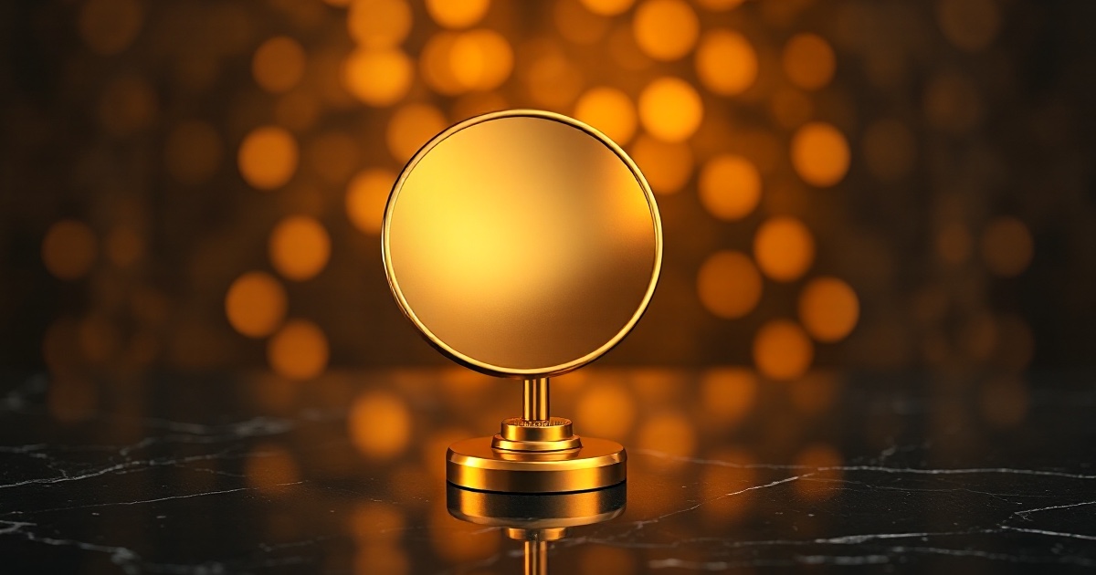 A single polished golden circular satellite communications dish antenna standing upright on a dark reflective black marble surface under dramatic warm amber and gold rim light with soft glowing golden bokeh behind it, marking the ThriveInMarkets evening review for Wednesday August 5 2026, the session when the Dow Jones Industrial Average closed at a fresh record 54,349.12 up 0.49 percent while the S&P 500 slipped 0.17 percent to 7,723.55 and the Nasdaq Composite fell 0.83 percent to 26,363.44 as newly public SpaceX cratered about 14 percent on lock-up and capex fears, Shopify soared roughly 17 percent on blowout earnings, Nvidia rose about 3.4 percent, gold surged nearly 2 percent to about 4,248 dollars, West Texas Intermediate held near 75.69 dollars, Bitcoin traded near 64,933 dollars and Ether near 1,919 dollars
