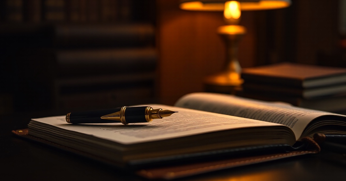 A gold-nib fountain pen rests on an open leather-bound ledger under a warm amber desk lamp, used as the ThriveInMarkets evening-review inline image for Thursday October 1 2026, when Accenture closed 212.30 dollars up 15.8 percent after 22.17 billion dollars of new bookings and fiscal 2027 growth guided at 3 to 6 percent