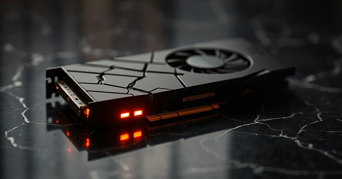 A cracked black GPU graphics card with amber LEDs on dark veined marble, used as the ThriveInMarkets evening-review hero for Friday October 16 2026, when the Nasdaq Composite closed 26,140.03 down 2.1 percent, CoreWeave closed 61.39 dollars down 11.91 percent, and the Nasdaq posted its worst week since June