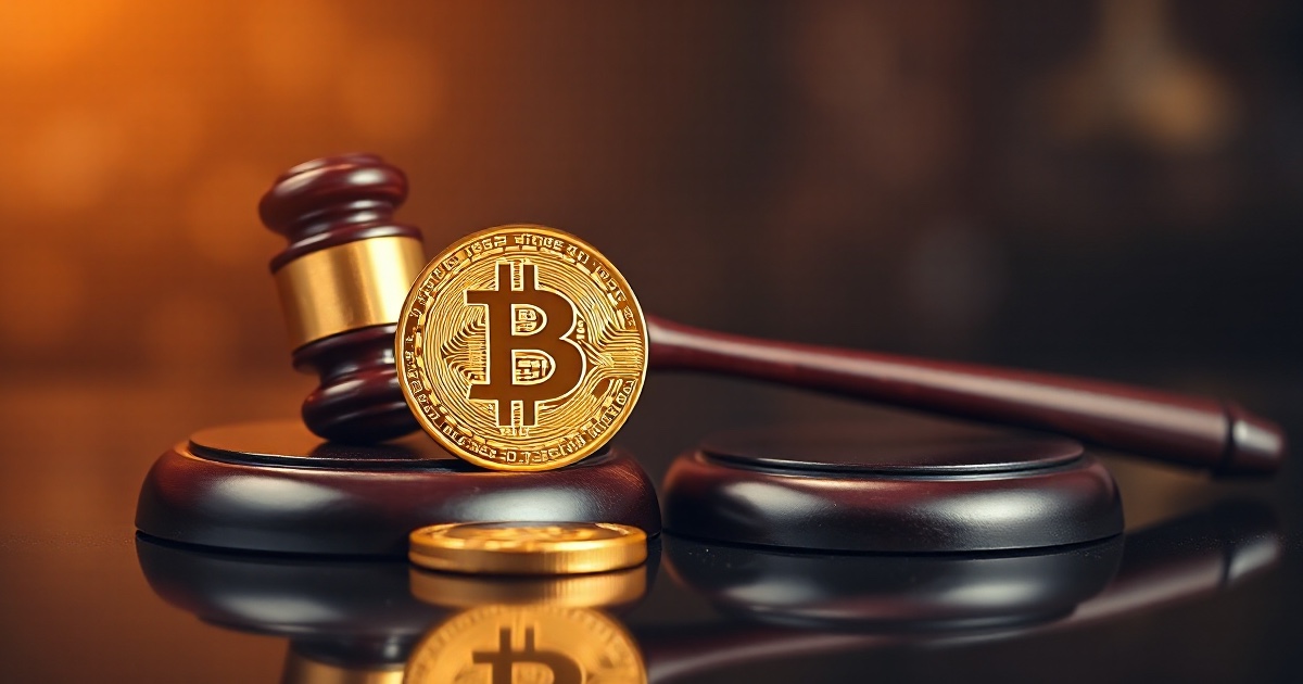 A polished wooden judge's gavel resting on a dark reflective desk beside a single upright golden bitcoin coin, lit by dramatic warm amber and gold rim light with soft glowing bokeh, symbolising the ThriveInMarkets guide to Europe's MiCA crypto regulation after the transitional period for crypto-asset service providers ended on July 1 2026, leaving roughly 210 fully licensed CASPs out of more than 1,200 previously registered firms, with USDT delisted from regulated venues in favour of MiCA-compliant stablecoins like USDC and EURC, and European users urged to verify their exchange on the ESMA register