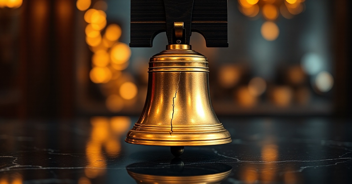 A polished golden Liberty Bell with a visible crack hanging from a dark wooden beam on a dark reflective black marble surface under dramatic warm amber and gold rim light with soft glowing bokeh, symbolising the Friday July 3 2026 ThriveInMarkets morning analysis as US markets closed for the observed Independence Day holiday, with the New York Stock Exchange and Nasdaq shut and trading set to resume Monday July 6, after Thursday's weak June jobs report of just 57,000 new jobs drove the Dow Jones Industrial Average to a record close of 52,900.07 while the S&P 500 finished essentially flat at 7,483.24 and the Nasdaq Composite fell 0.80 percent, cooling the Federal Reserve rate-hike debate as Bitcoin held near 60,900 dollars, Ethereum firmed above 1,700 dollars near 1,716, gold held above 4,100 dollars near 4,137 and WTI crude hovered near 68.5 dollars as Strait of Hormuz shipping normalised