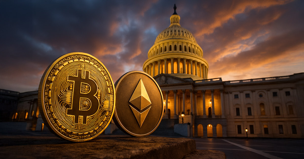 US Congress building with Bitcoin and Ethereum logos representing crypto regulation