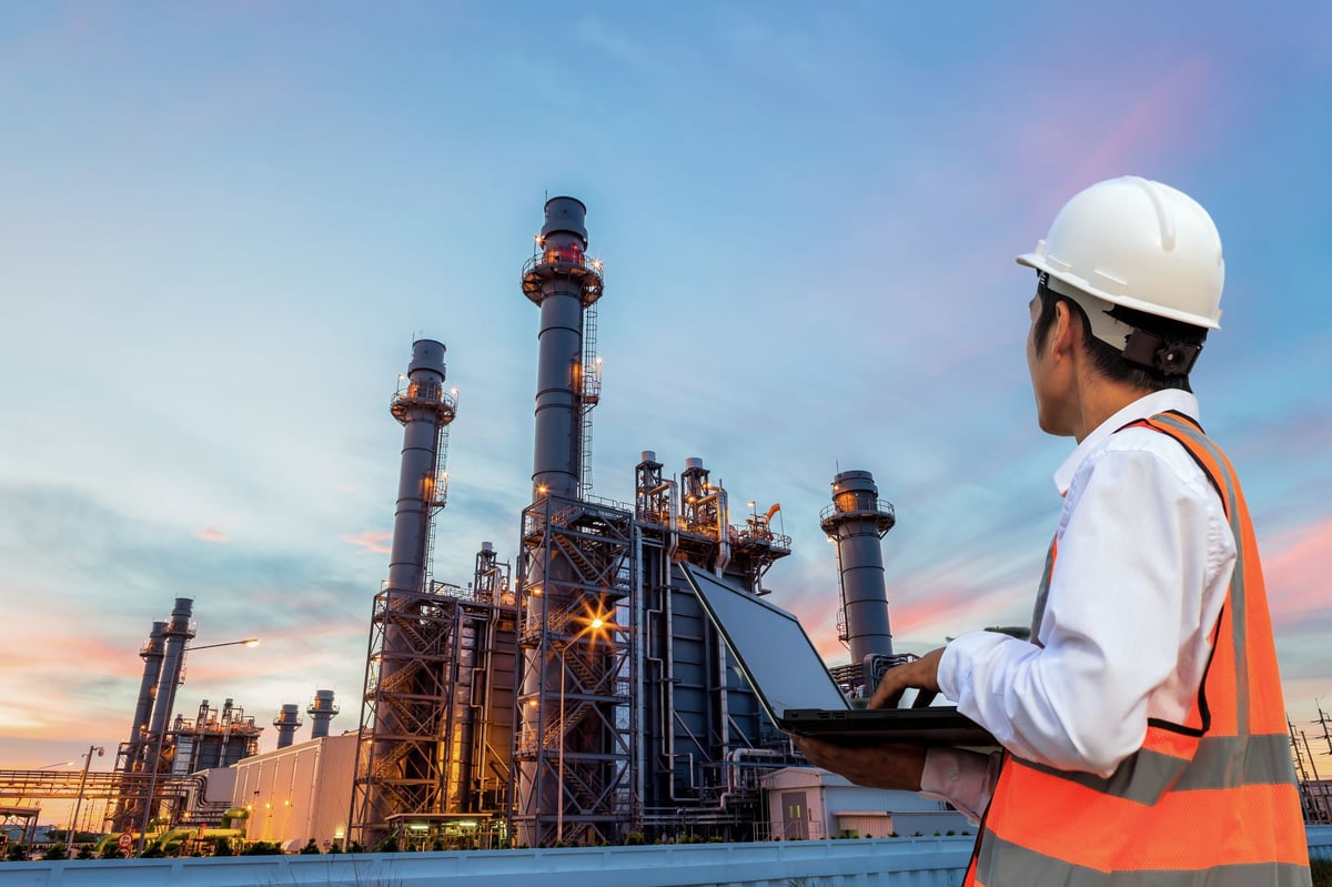 Energy sector infrastructure at sunset