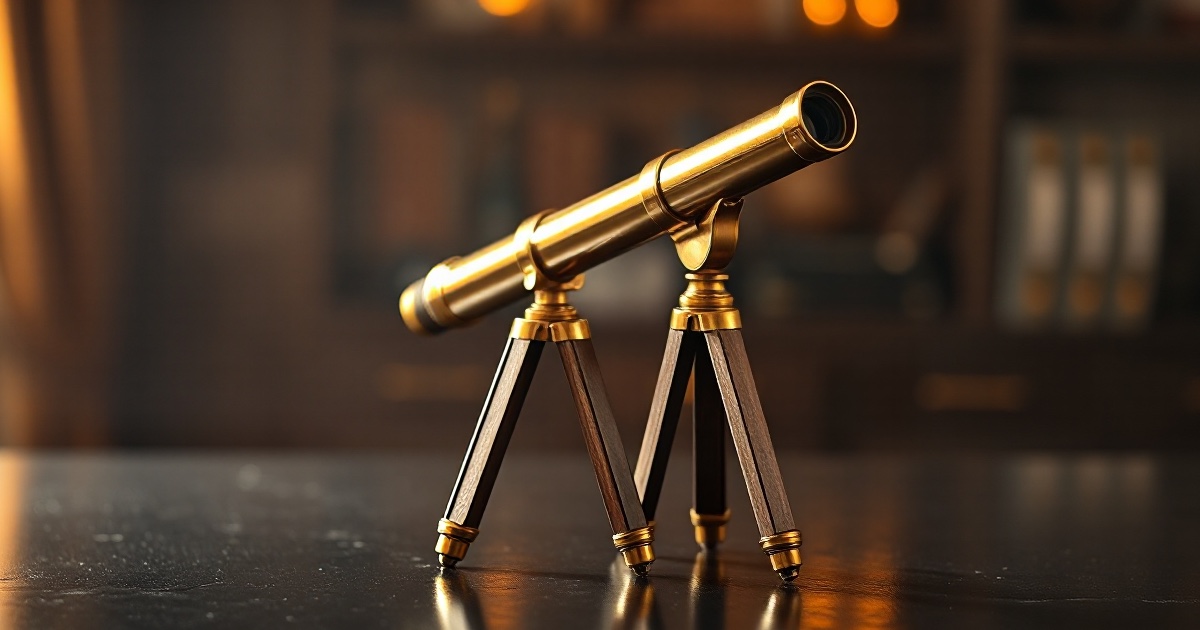 A polished brass telescope on a wooden tripod angled forward across a dark reflective desk under dramatic warm amber and gold rim light with soft glowing bokeh, symbolising the ThriveInMarkets week ahead preview for the trading week of Monday July 6 to Friday July 10 2026 as Wall Street returns from the Independence Day long weekend to a light data calendar headlined by the June 16 to 17 FOMC meeting minutes due Wednesday July 8, the first from new Federal Reserve Chair Kevin Warsh, alongside a delayed ISM Services PMI and JOLTS job openings, the RBNZ rate decision, China CPI and PPI, US initial jobless claims, Germany final CPI, Canada June employment, SpaceX joining the Nasdaq-100, the unofficial start of Q2 earnings season with PepsiCo and Delta Air Lines, and a Hyperliquid HYPE token unlock, with Bitcoin holding near 63,100 dollars after retaking the level over the weekend and the S&P 500 at 7,483 after the holiday-shortened close