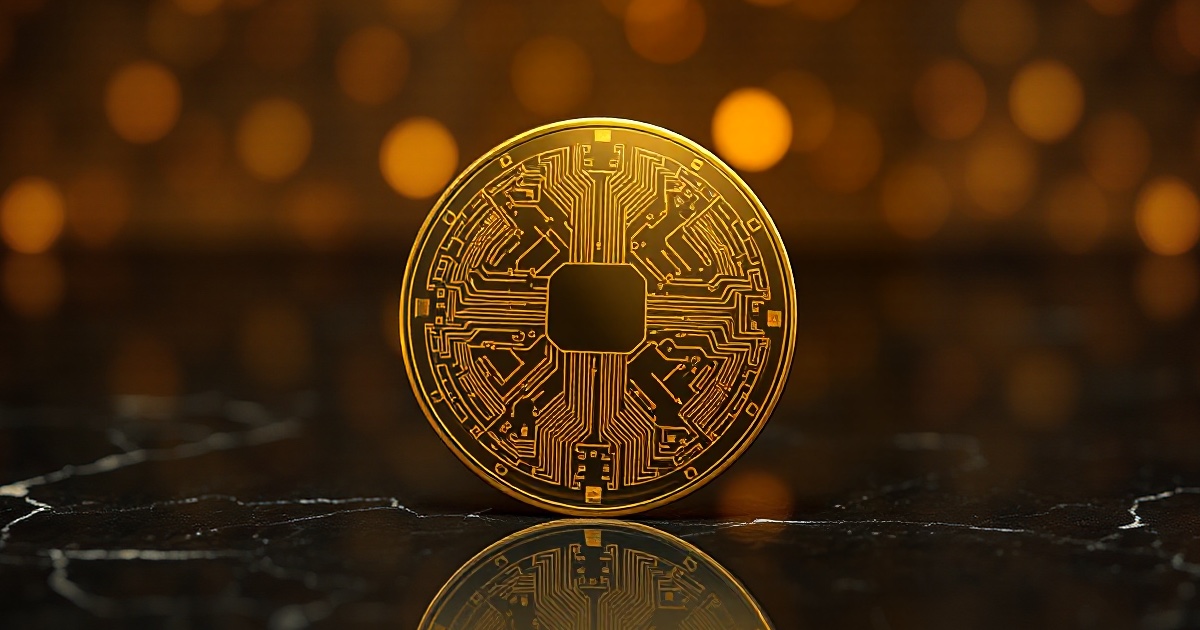 A single gleaming circular polished silicon semiconductor wafer disc etched with intricate golden microchip circuitry, standing on a dark reflective black marble surface under dramatic warm amber and gold rim light with soft glowing golden bokeh, symbolising the ThriveInMarkets weekend recap for the trading week ending Sunday July 12 2026, after South Korean memory-chip maker SK Hynix completed the largest-ever United States listing by a foreign company with American depositary receipts priced at 149 dollars raising 26.5 billion dollars and jumping about 12.8 percent above the offering price on its Nasdaq debut Friday, reviving the artificial-intelligence semiconductor trade as Meta Platforms surged nearly 15 percent on the week on plans for a 14-gigawatt custom-silicon compute build and Nvidia rose about 4 percent, lifting the S&P 500 to a winning week at a record 7,575.39 up about 1.3 percent, while the June FOMC minutes released July 8 revealed a committee split nine to eight over further rate hikes with Chair Kevin Warsh withholding his own projection, knocking gold about 1.5 percent lower to near 4,103 dollars, WTI crude climbing roughly 3.5 percent to about 71.20 dollars on renewed Strait of Hormuz supply risk, and Bitcoin holding near 63,957 dollars after touching 64,000 dollars as XRP spot exchange-traded funds logged a ninth straight week of inflows
