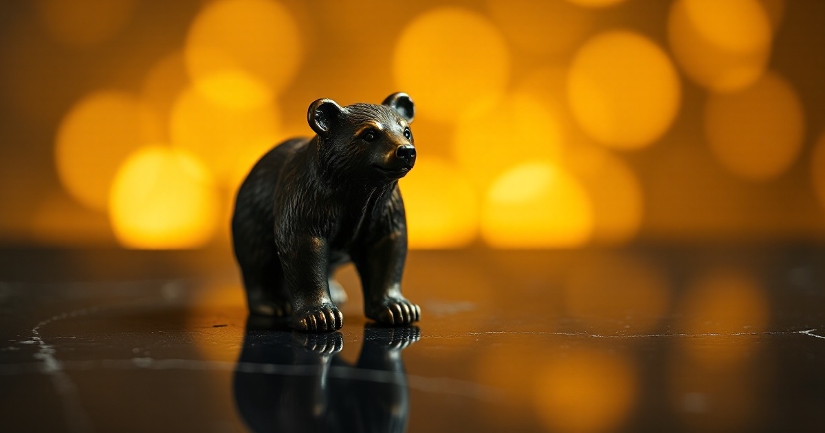 A small polished bronze bear figurine stands on a dark reflective black marble surface under warm amber and gold rim light with soft glowing golden bokeh behind it, used in the ThriveInMarkets weekly markets roundup for the trading week of Sunday July 12 to Saturday July 18 2026, after the Philadelphia semiconductor index round-tripped from a midweek rebound into bear-market territory down more than 20 percent from its high, dragging the S&P 500 to a Friday close of 7,457.69 and the Nasdaq Composite about 2.9 percent lower on the week, its worst stretch in months, as Netflix fell about 7 percent on soft third-quarter guidance, IBM sank 22 percent, Travelers jumped 7.4 percent, Apple hit a record on Chinese generative-AI approval, a cool June consumer price index cut July Federal Reserve rate-hike odds below 20 percent, WTI crude surged more than 10 percent on the week to about 82 dollars as the US-Iran conflict kept the Strait of Hormuz effectively closed, gold held above 4,000 dollars at 4,012, Bitcoin defended the 64,000 dollar area to close near 63,900 and Ether round-tripped from a 6 percent pop to 1,843 dollars
